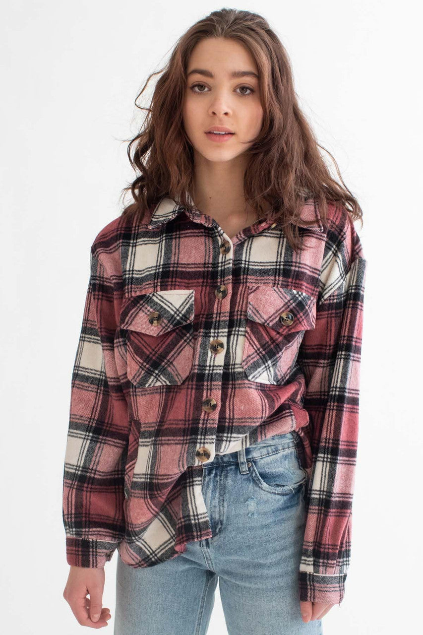 Black & Pink Plaid Oversized Shacket