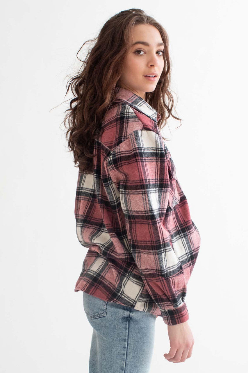 Black & Pink Plaid Oversized Shacket