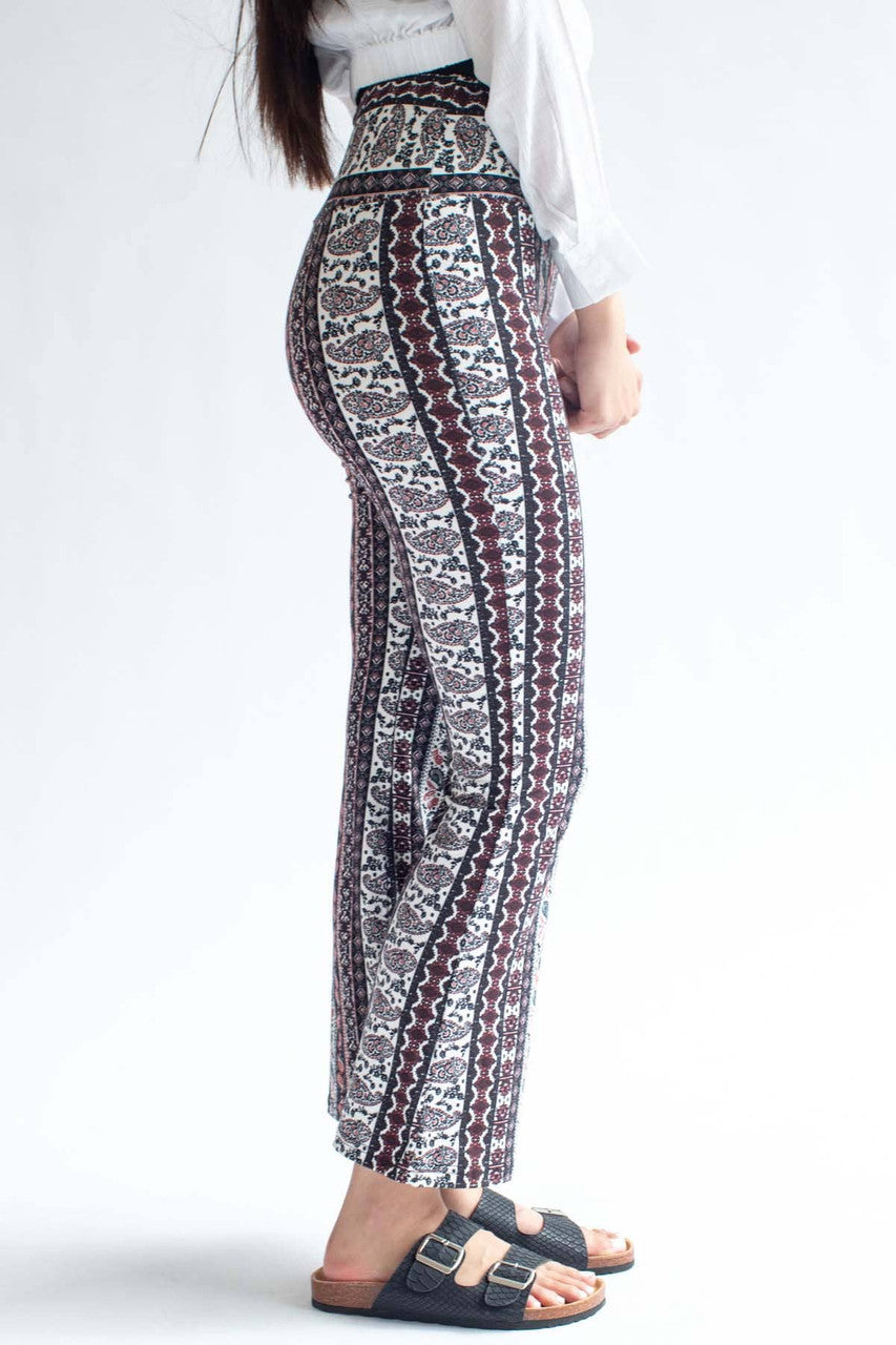 Burgundy Mini Paisley Print Bell Bottoms
