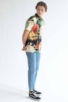 Black & Beige Island Leaves Button Up Shirt