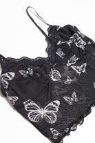 Black Butterfly Lace Trimmed Mesh Cami
