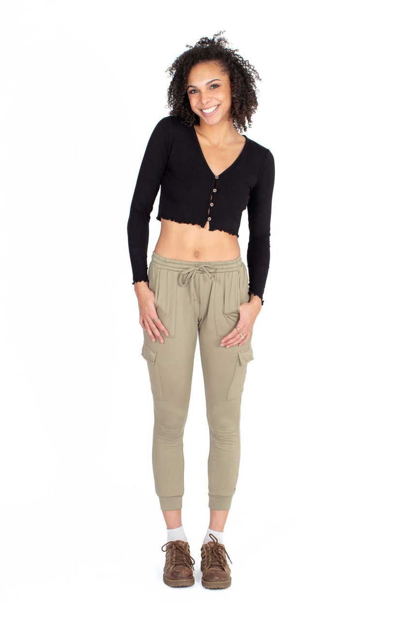 Black Button Down Long Sleeve Crop