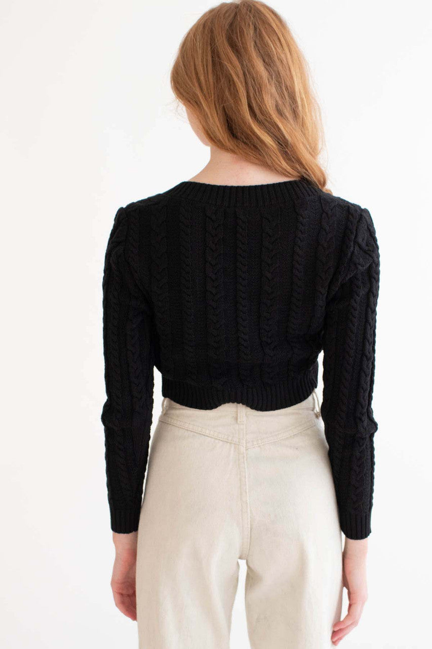 Black Cable Knit Cropped Sweater
