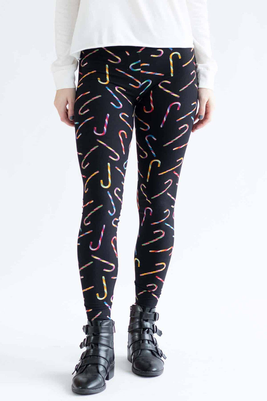 Black Candy Canes High Waisted Leggings