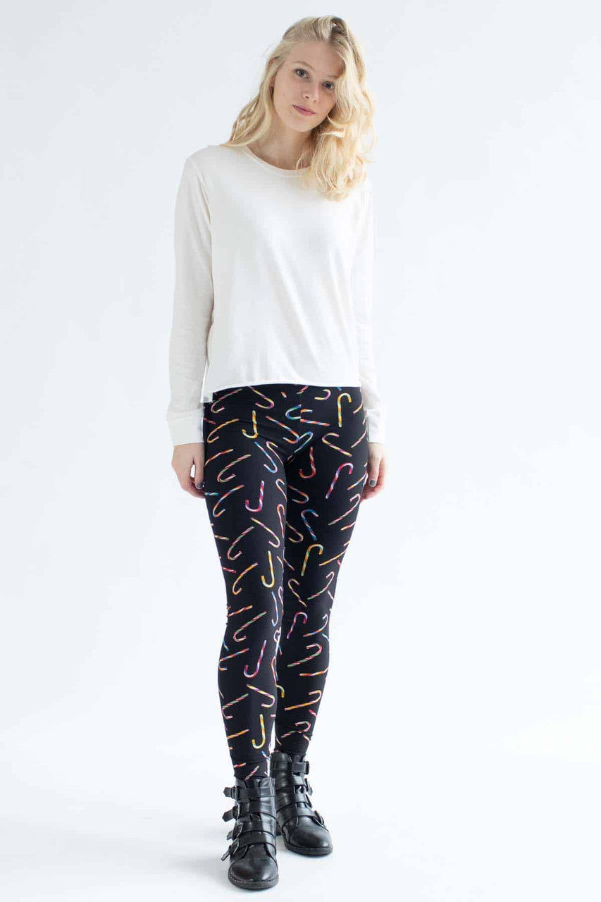 Black Candy Canes High Waisted Leggings