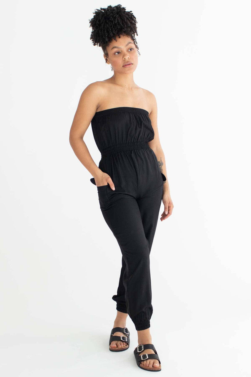 Black Cargo Strapless Jumpsuit