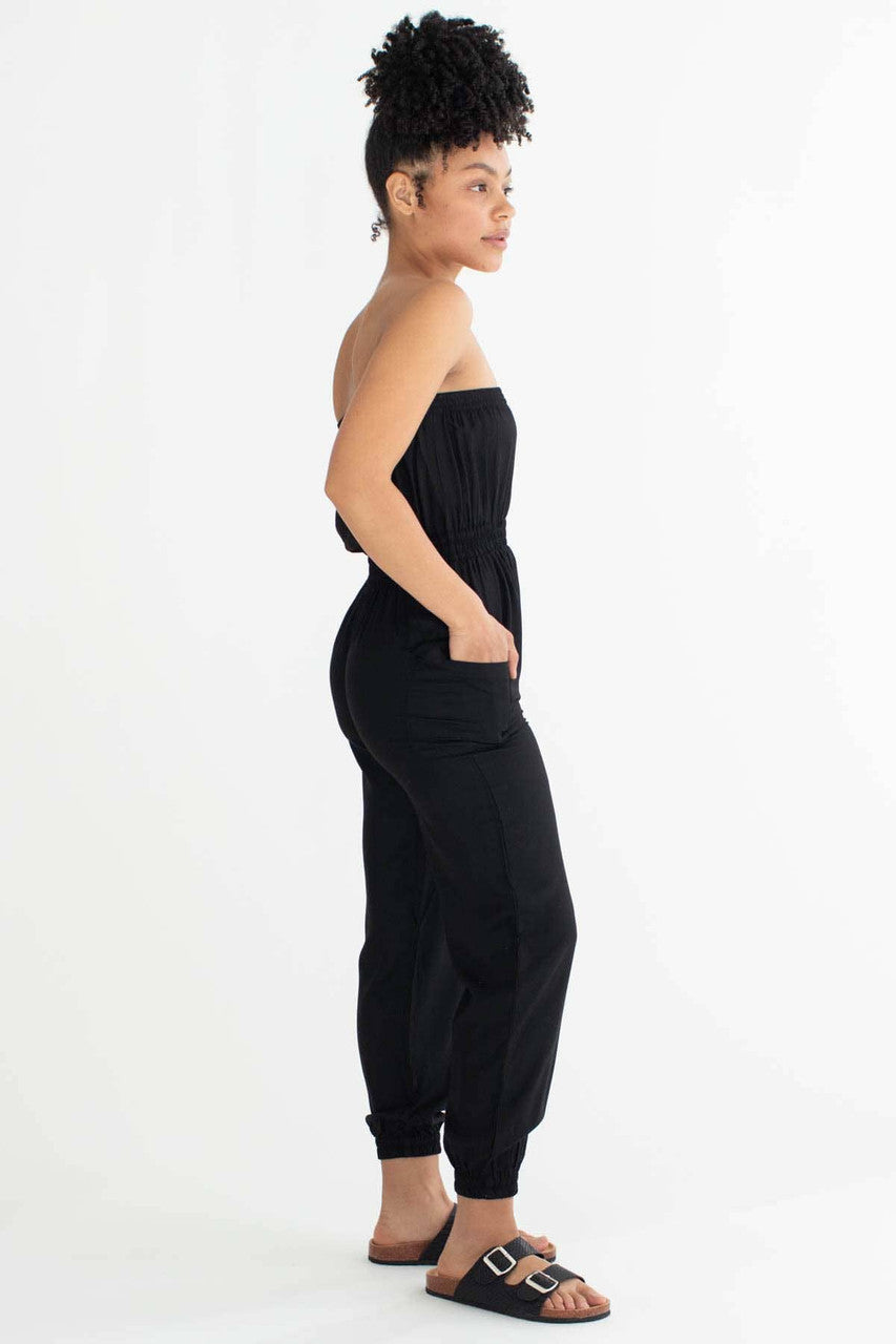 Black Cargo Strapless Jumpsuit