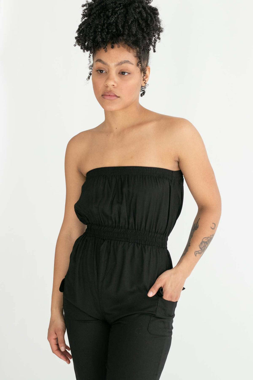 Black Cargo Strapless Jumpsuit