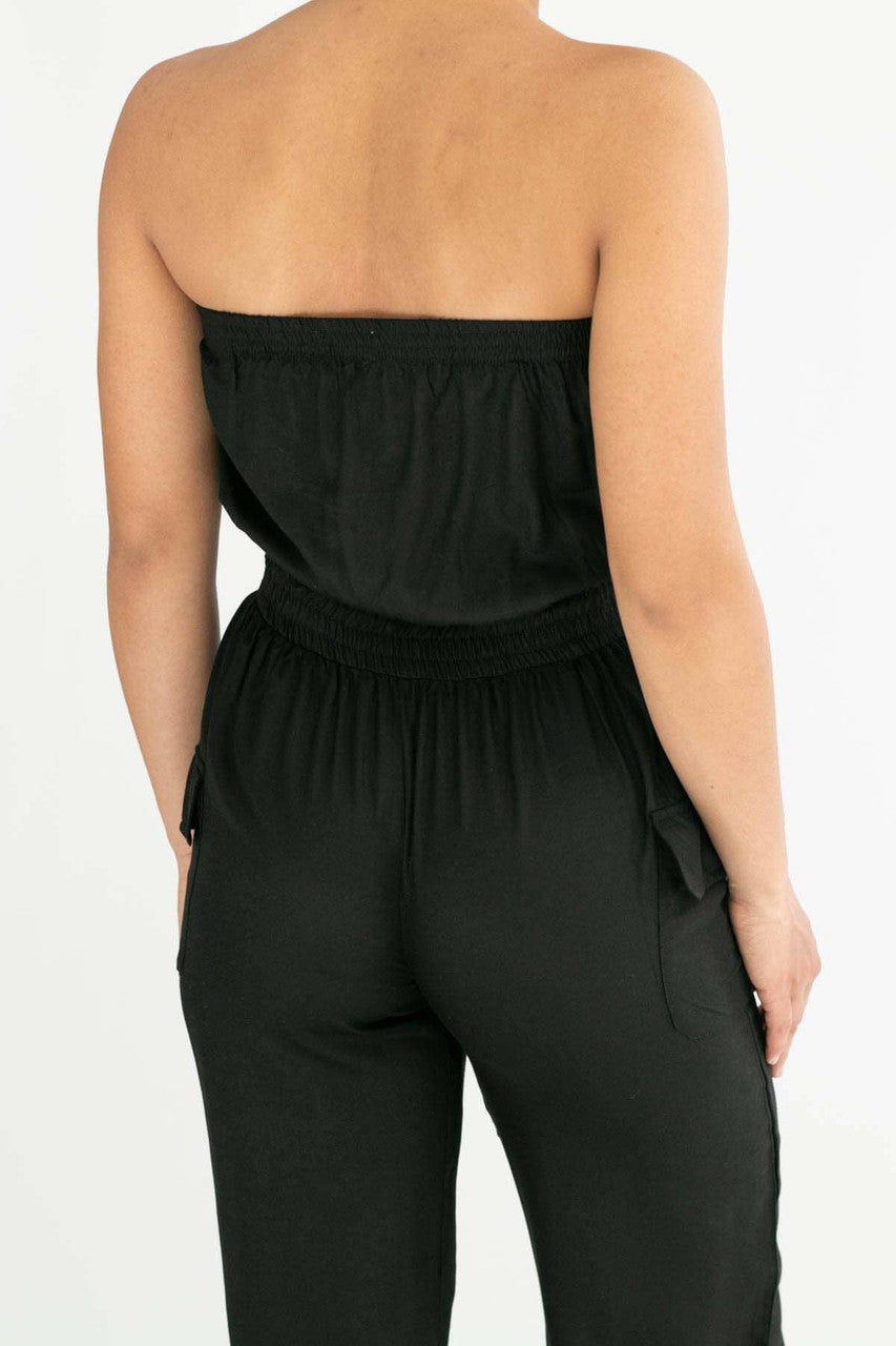 Black Cargo Strapless Jumpsuit