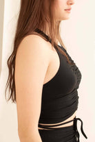 Black Center Ruched Crop Tank