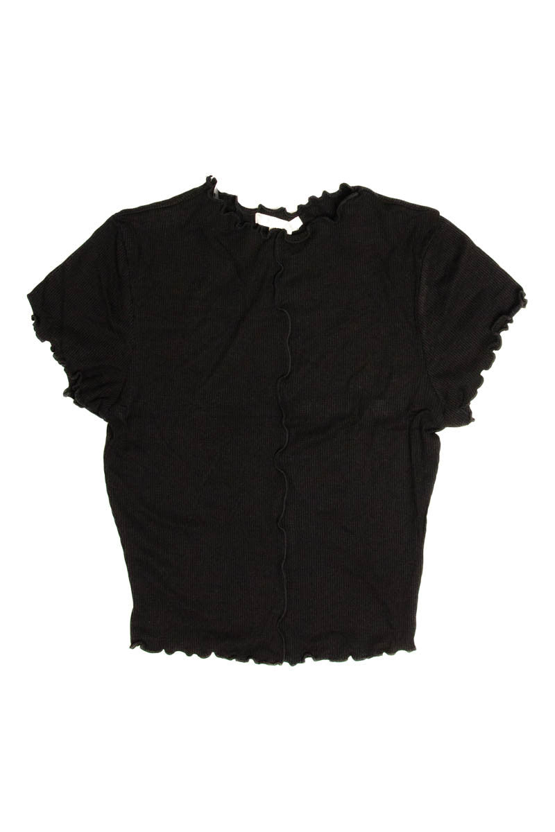 Black Center Seam Lettuce Trim Tee