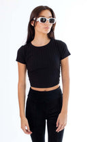 Black Center Seam Lettuce Trim Tee