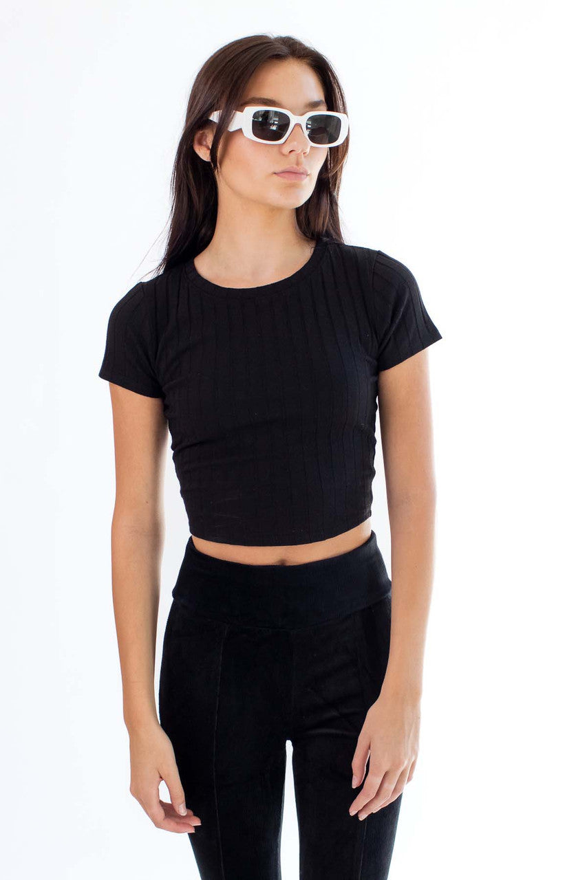Black Center Seam Lettuce Trim Tee