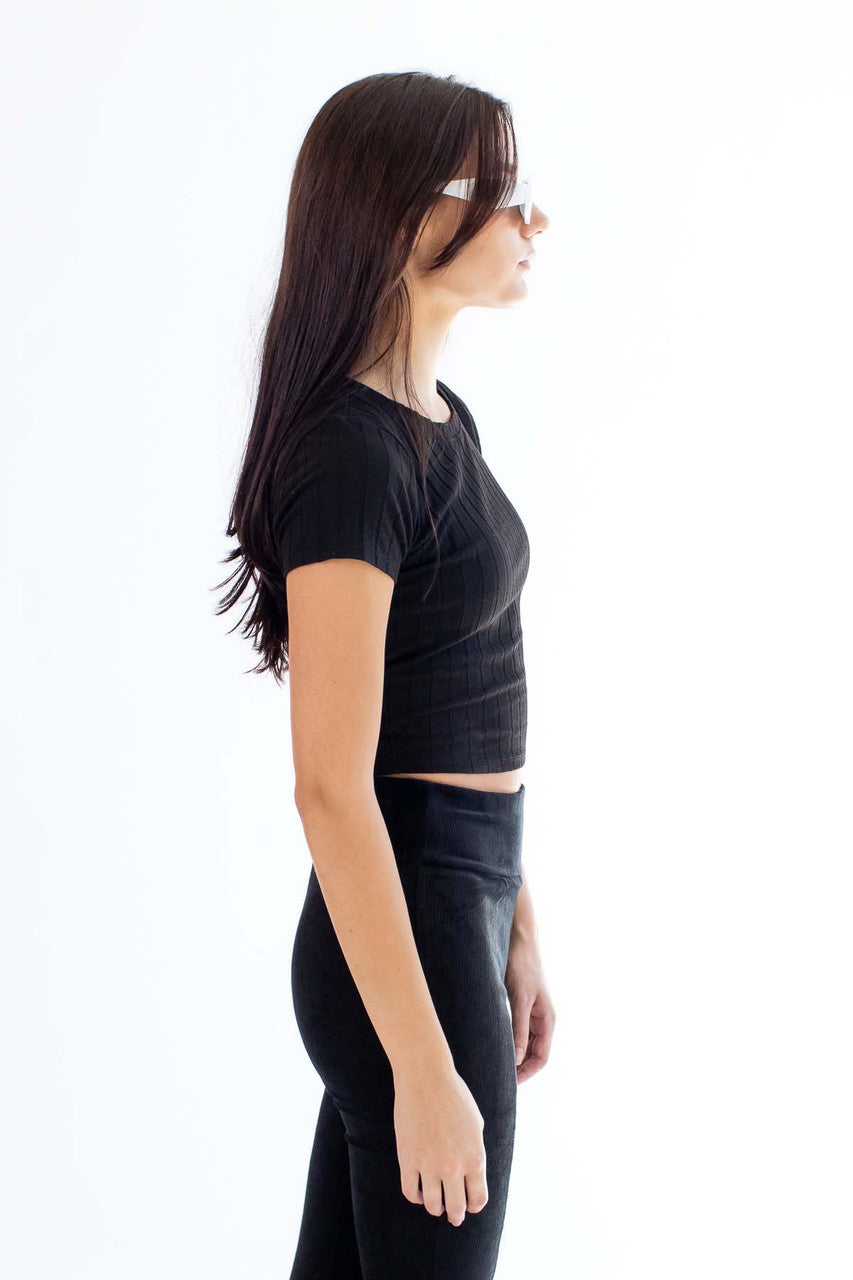 Black Center Seam Lettuce Trim Tee
