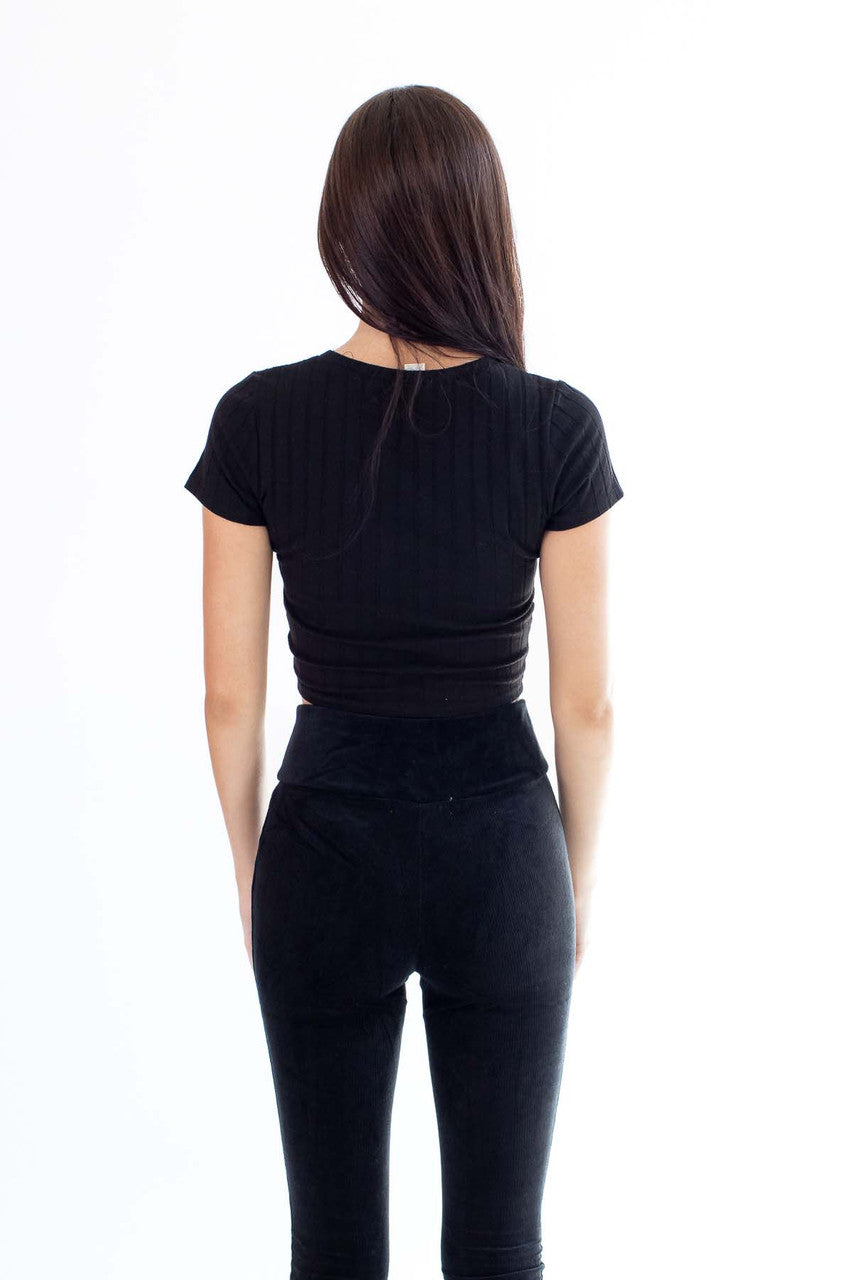 Black Center Seam Lettuce Trim Tee