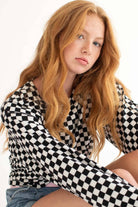 Black Checkered Crop Sweatshirt