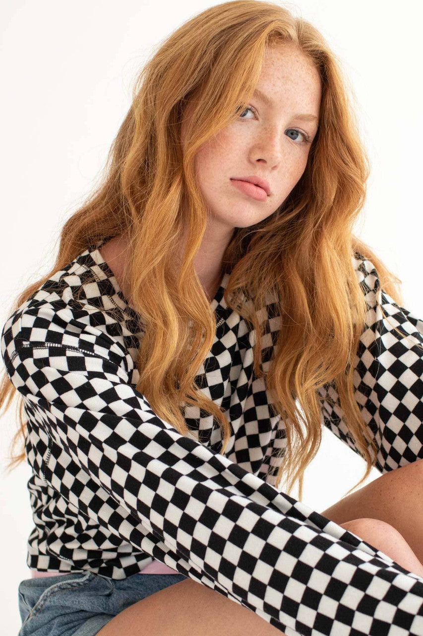 Black Checkered Crop Sweatshirt