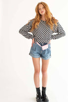 Black Checkered Crop Sweatshirt