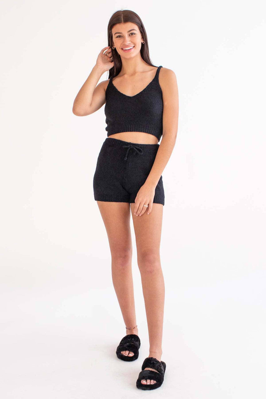 Black Chenille Tank & Shorts Set