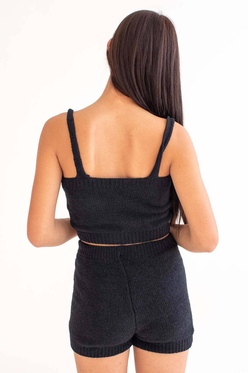 Black Chenille Tank & Shorts Set
