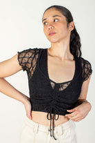 Cinch Front Diamond Mesh Crop Top