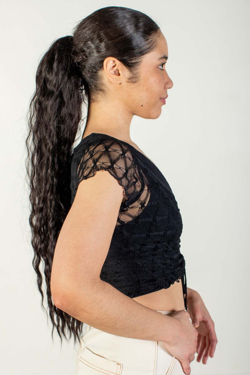 Cinch Front Diamond Mesh Crop Top