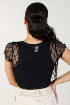 Cinch Front Diamond Mesh Crop Top