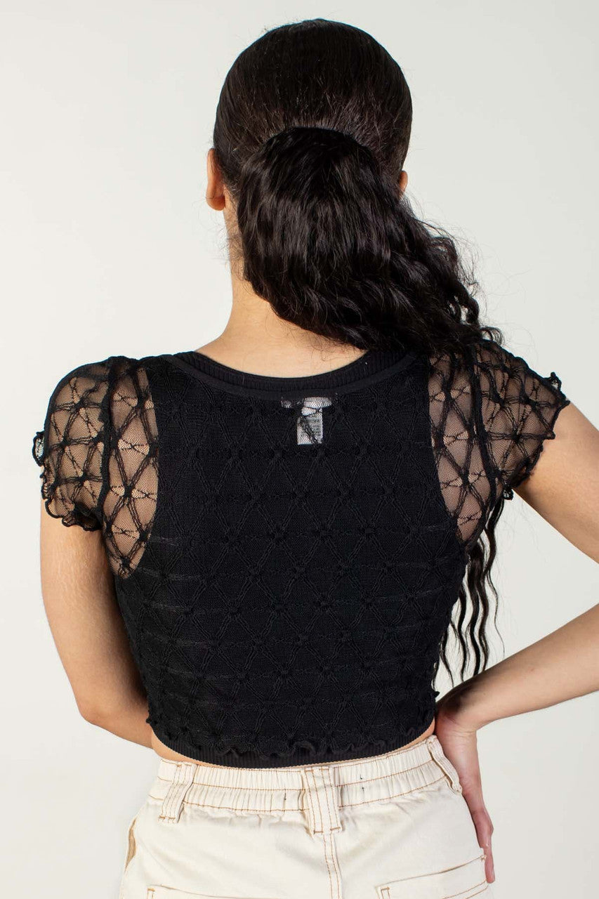 Cinch Front Diamond Mesh Crop Top