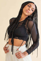 Black Cinch Front Mesh Crop Top