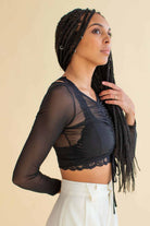 Black Cinch Front Mesh Crop Top