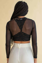 Black Cinch Front Mesh Crop Top