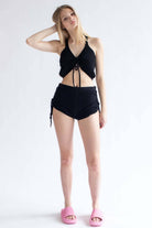 Black Cinched Knit Cami & Shorts Set