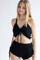 Black Cinched Knit Cami & Shorts Set