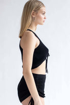 Black Cinched Knit Cami & Shorts Set
