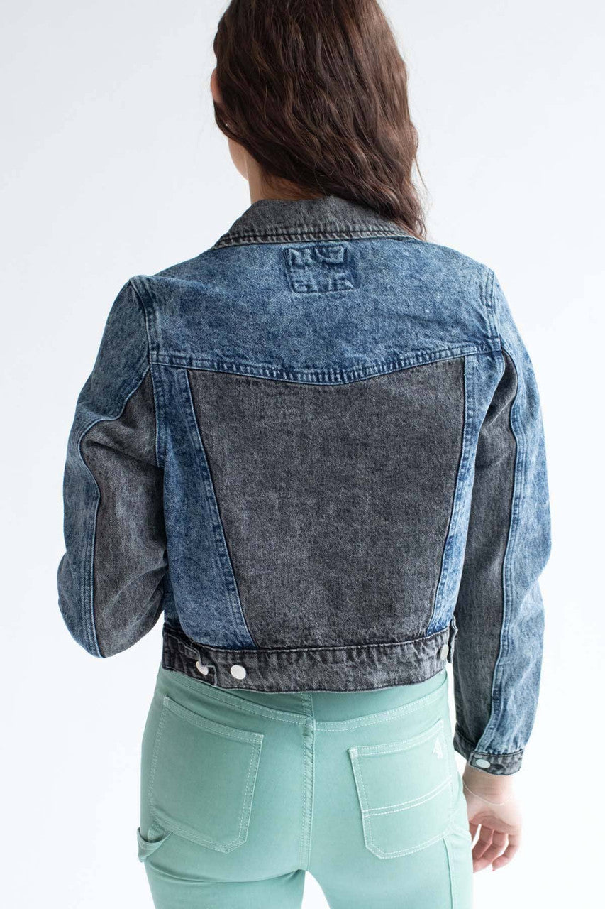 Black Color Blocked Denim Jacket