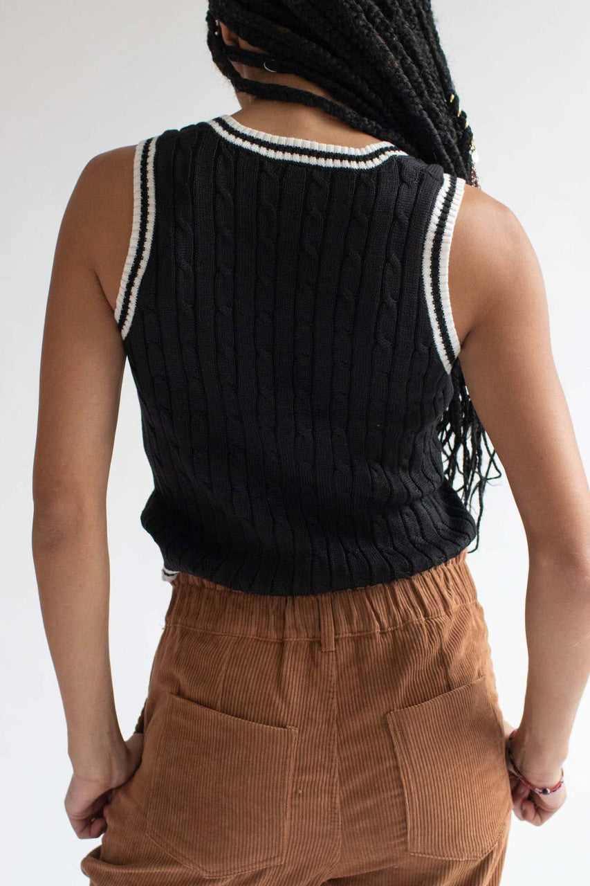 Black Contrast Trim Sweater Vest
