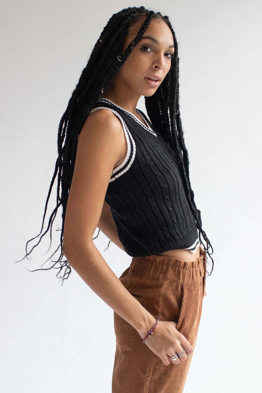 Black Contrast Trim Sweater Vest