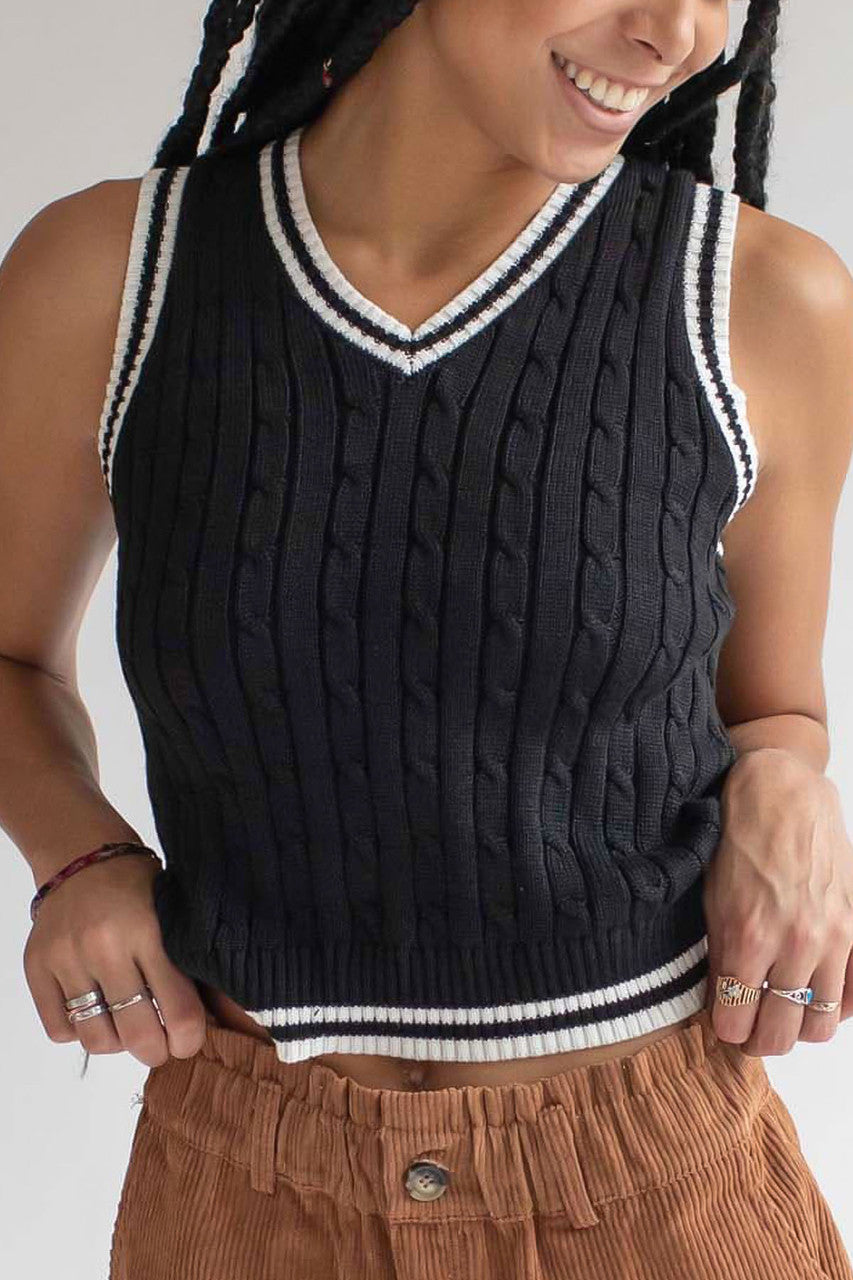 Black Contrast Trim Sweater Vest