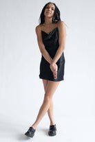 Black Cowl Neck Satin Slip Dress
