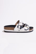 Black Cow Print Platform Buckle Sandals