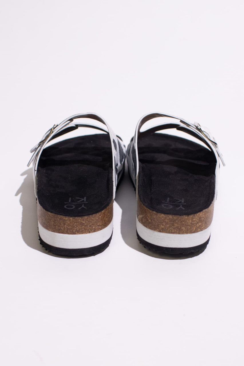 Black Cow Print Platform Buckle Sandals