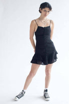 Black Crepe Ruched Front Party Dress