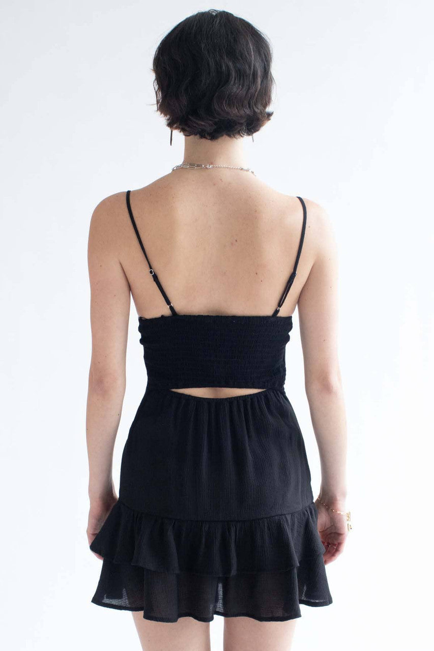Black Crepe Ruched Front Party Dress