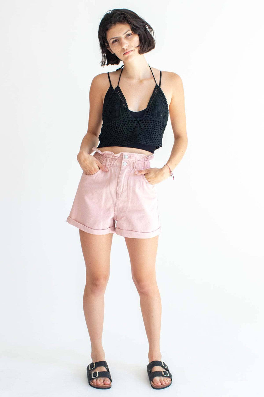 Black Crochet Tie Halter Top