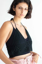 Black Crochet Tie Halter Top