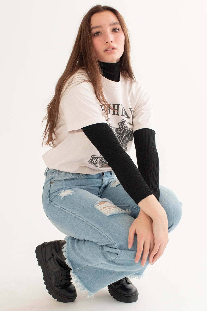 Black Ribbed Cropped Turtleneck Sweater