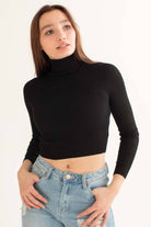 Black Ribbed Cropped Turtleneck Sweater
