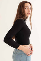 Black Ribbed Cropped Turtleneck Sweater