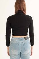 Black Ribbed Cropped Turtleneck Sweater