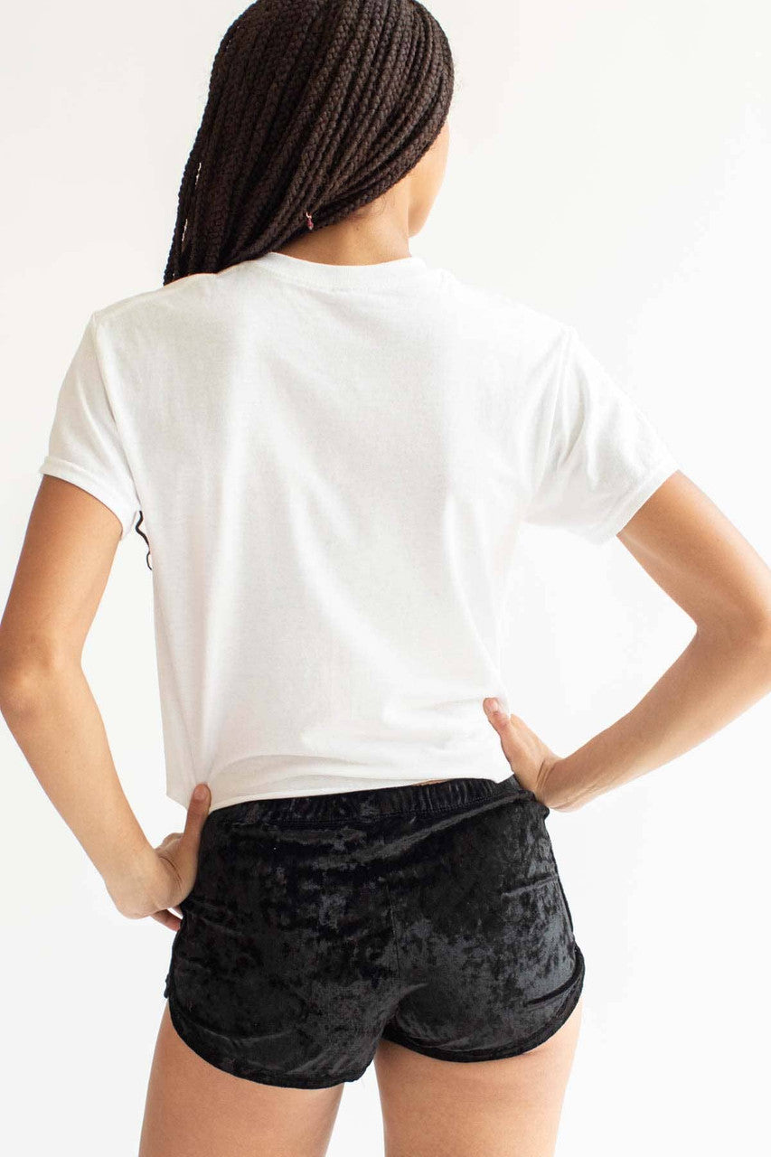 Black Crushed Velvet Dolphin Shorts